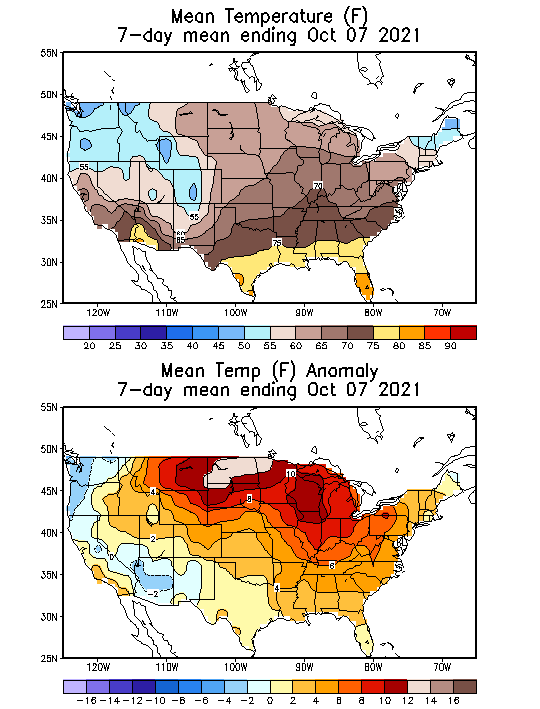 Mean Temperature (F) 7-Day Mean ending Oct 07, 2021