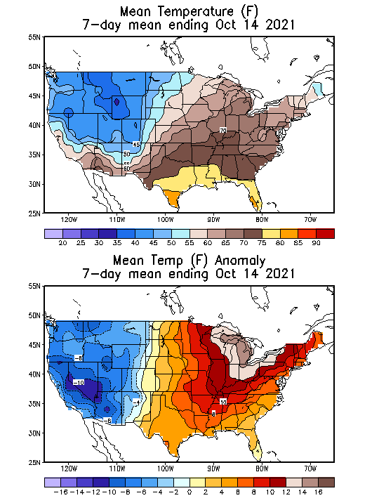 Mean Temperature (F) 7-Day Mean ending Oct 14, 2021