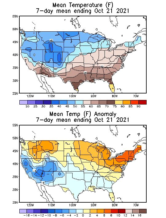 Mean Temperature (F) 7-Day Mean ending Oct 21, 2021