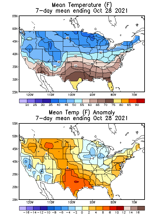 Mean Temperature (F) 7-Day Mean ending Oct 28, 2021