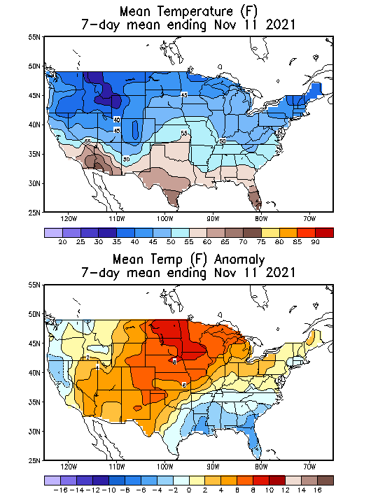 Mean Temperature (F) 7-Day Mean ending Nov 11, 2021