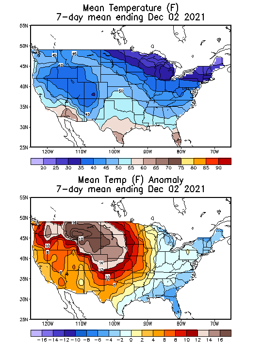 Mean Temperature Anomaly (F) 7-Day Mean ending Dec 02, 2021