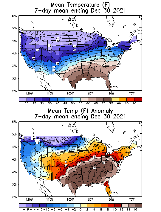 Mean Temperature (F) 7-Day Mean ending Dec 30, 2021