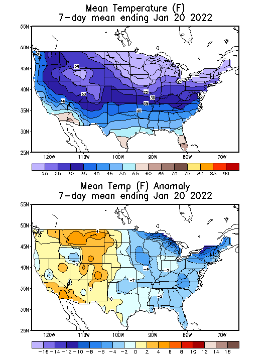 Mean Temperature (F) 7-Day Mean ending Jan 20, 2022