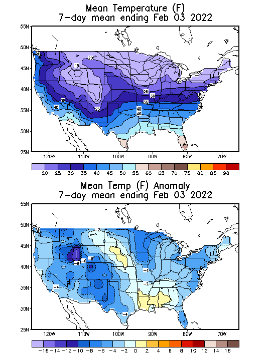 Mean Temperature (F) 7-Day Mean ending Feb 03, 2022