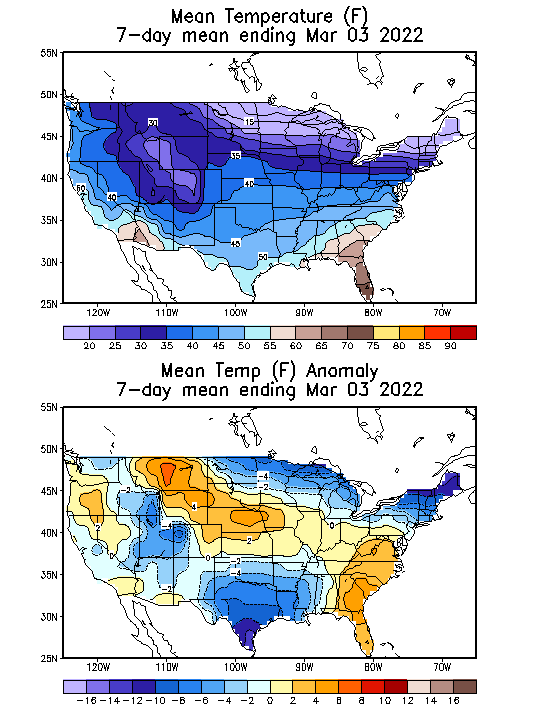 Mean Temperature (F) 7-Day Mean ending Mar 03, 2022