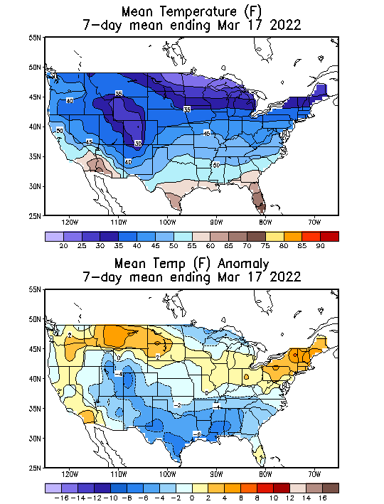 Mean Temperature (F) 7-Day Mean ending Mar 17, 2022