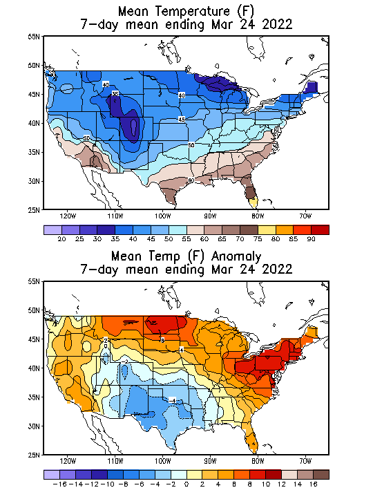 Mean Temperature (F) 7-Day Mean ending Mar 24, 2022