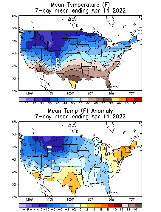 Mean Temperature (F) 7-Day Mean ending Apr 14, 2022