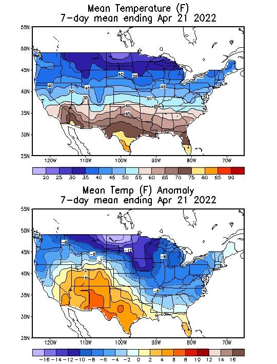 Mean Temperature (F) 7-Day Mean ending Apr 21, 2022