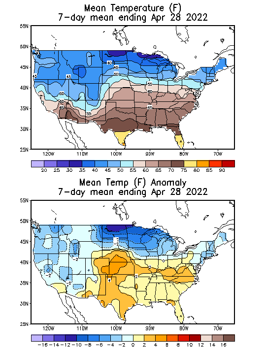 Mean Temperature (F) 7-Day Mean ending Apr 28, 2022