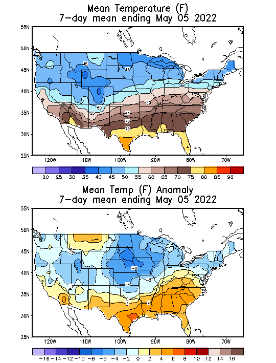 Mean Temperature (F) 7-Day Mean ending May 05, 2022