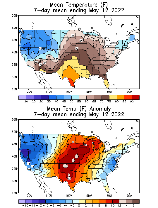 Mean Temperature (F) 7-Day Mean ending May 12, 2022