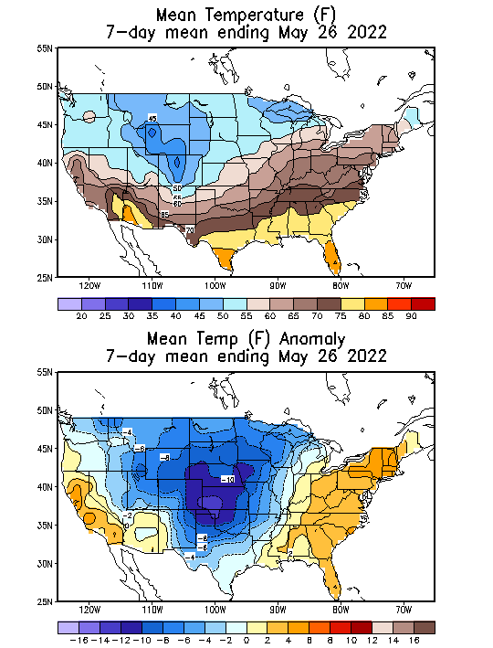 Mean Temperature (F) 7-Day Mean ending May 26, 2022