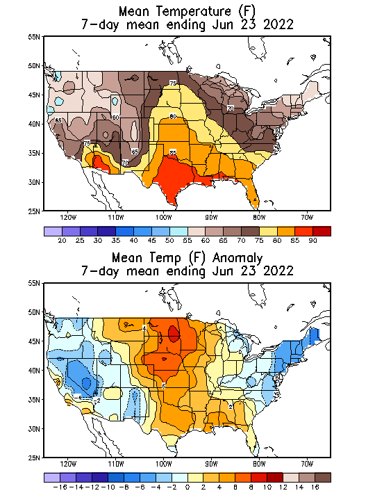 Mean Temperature (F) 7-Day Mean ending Jun 23, 2022