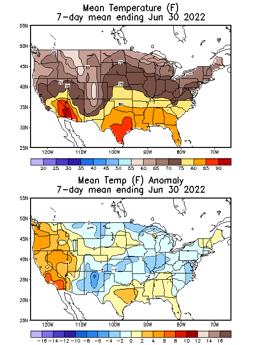 Mean Temperature (F) 7-Day Mean ending Jun 30, 2022