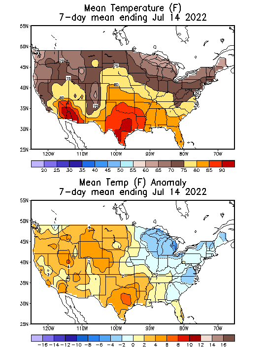 Mean Temperature (F) 7-Day Mean ending Jul 14, 2022