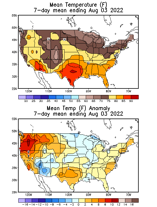 Mean Temperature Anomaly (F) 7-Day Mean ending Jul 28, 2022