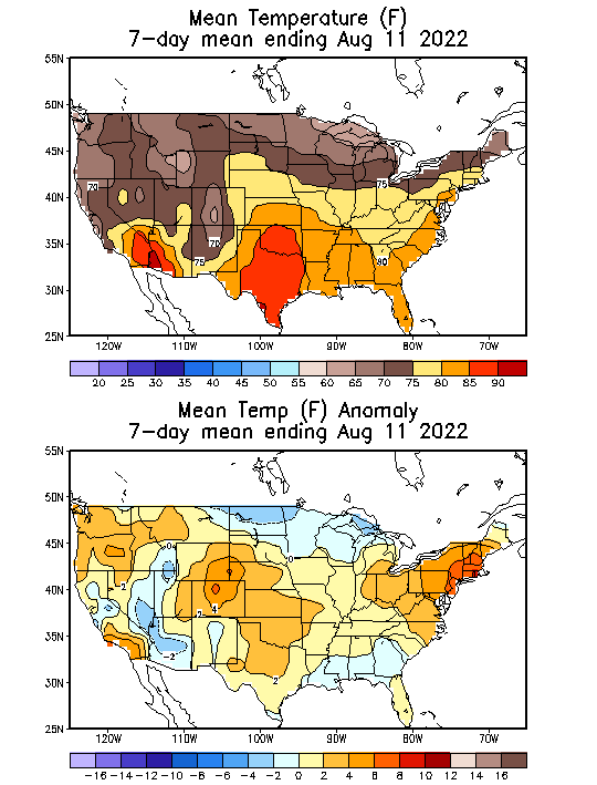 Mean Temperature Anomaly (F) 7-Day Mean ending Aug 11, 2022