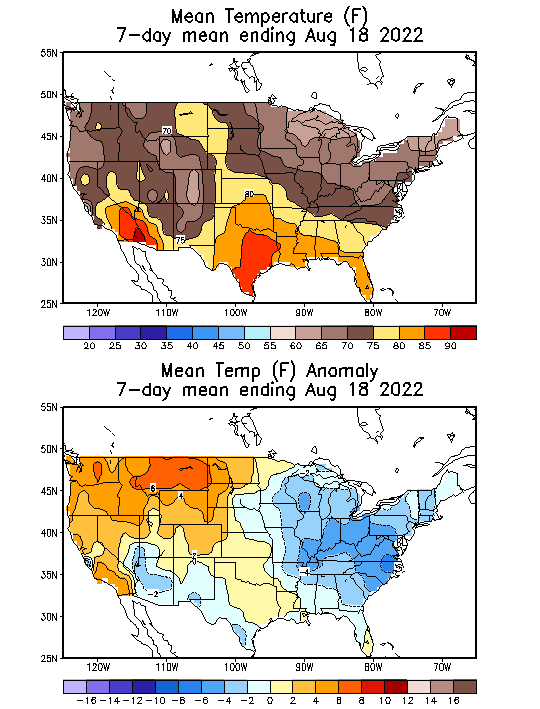 Mean Temperature (F) 7-Day Mean ending Aug 18, 2022