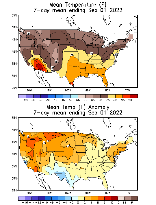 Mean Temperature (F) 7-Day Mean ending Sep 01, 2022