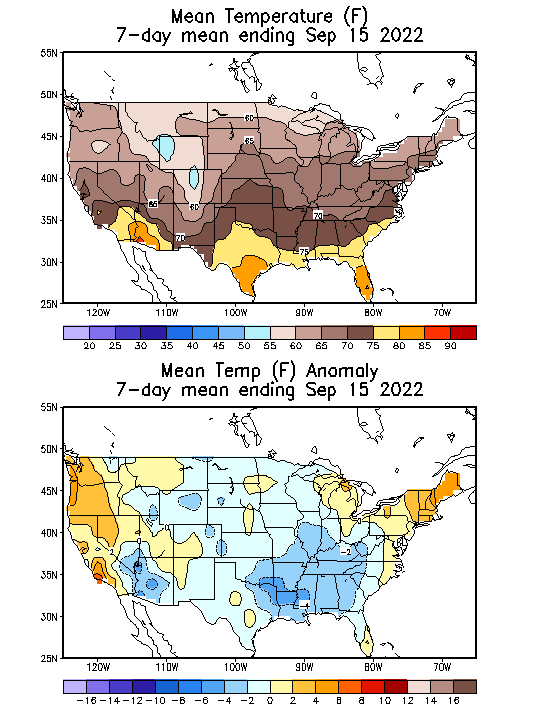 Mean Temperature (F) 7-Day Mean ending Sep 15, 2022