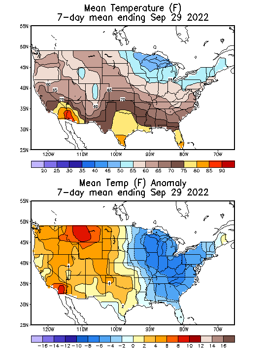 Mean Temperature (F) 7-Day Mean ending Sep 29, 2022