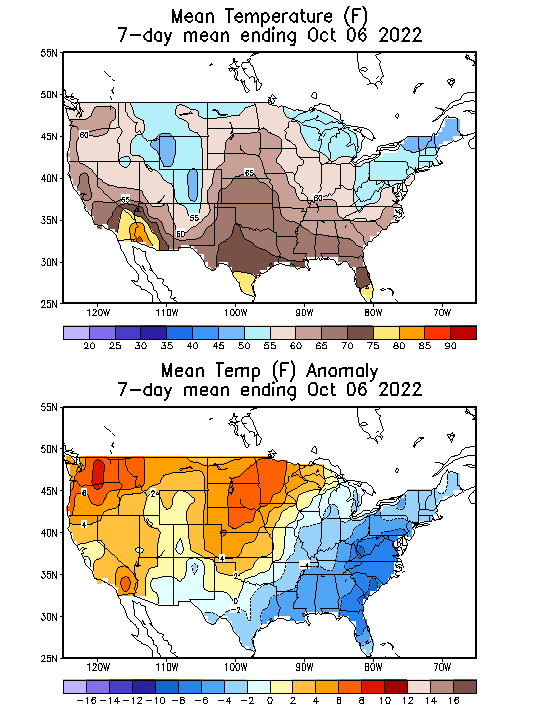 Mean Temperature (F) 7-Day Mean ending Oct 06, 2022