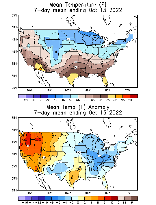 Mean Temperature (F) 7-Day Mean ending Oct 13, 2022