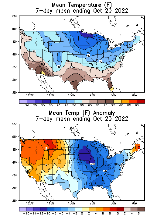 Mean Temperature (F) 7-Day Mean ending Oct 20, 2022