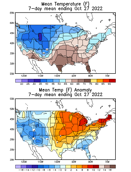 Mean Temperature (F) 7-Day Mean ending Oct 27, 2022