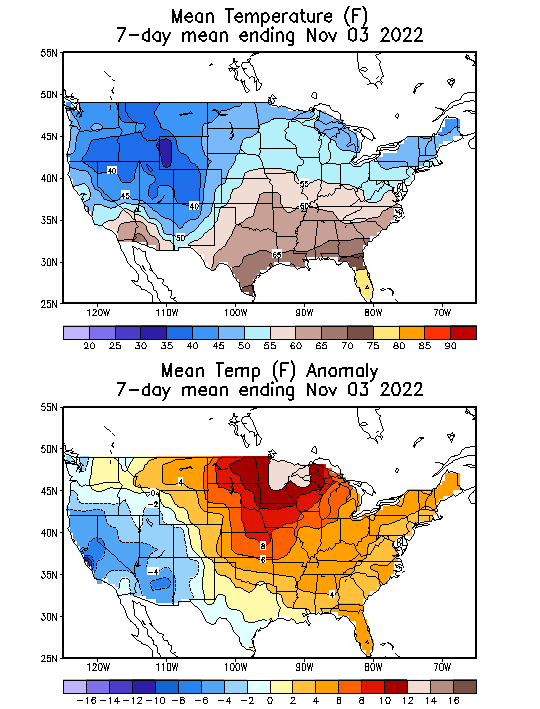 Mean Temperature (F) 7-Day Mean ending Nov 03, 2022