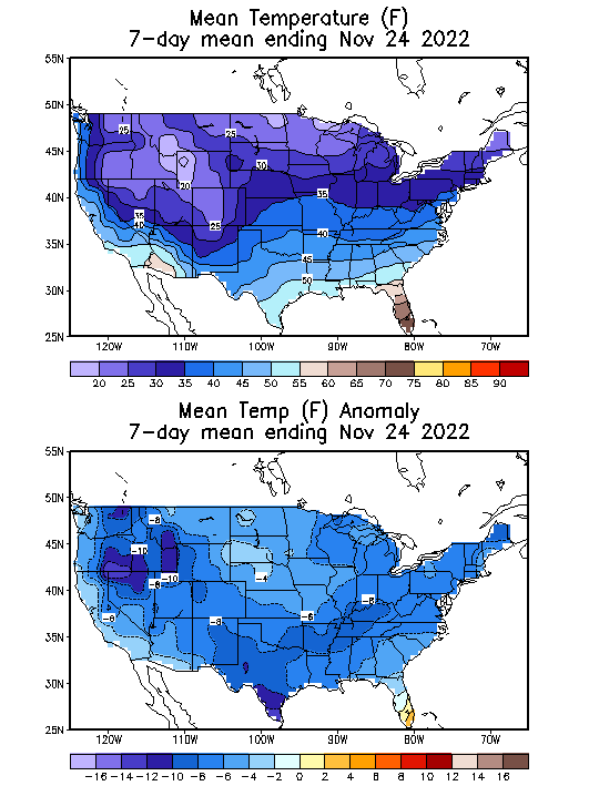 Mean Temperature (F) 7-Day Mean ending Nov 24, 2022