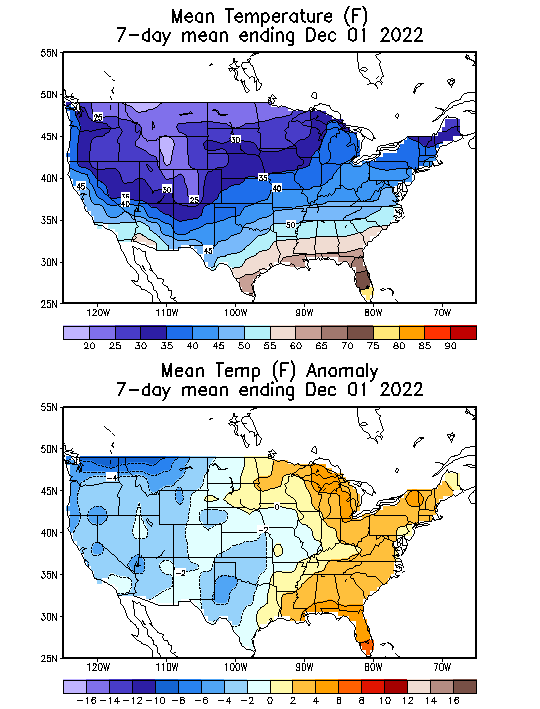 Mean Temperature (F) 7-Day Mean ending Dec 01, 2022