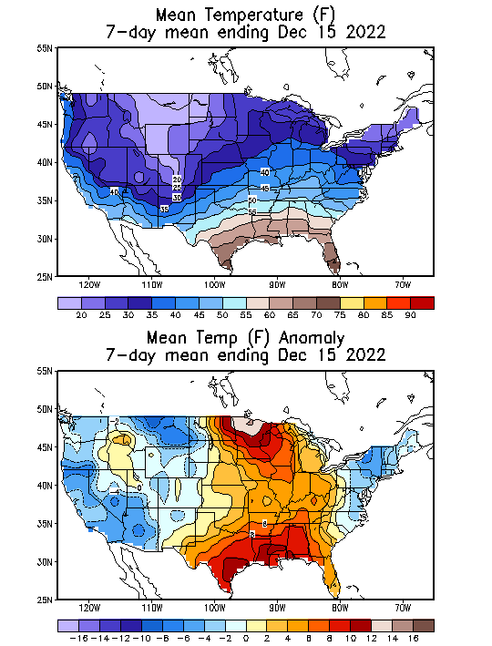 Mean Temperature (F) 7-Day Mean ending Dec 15, 2022