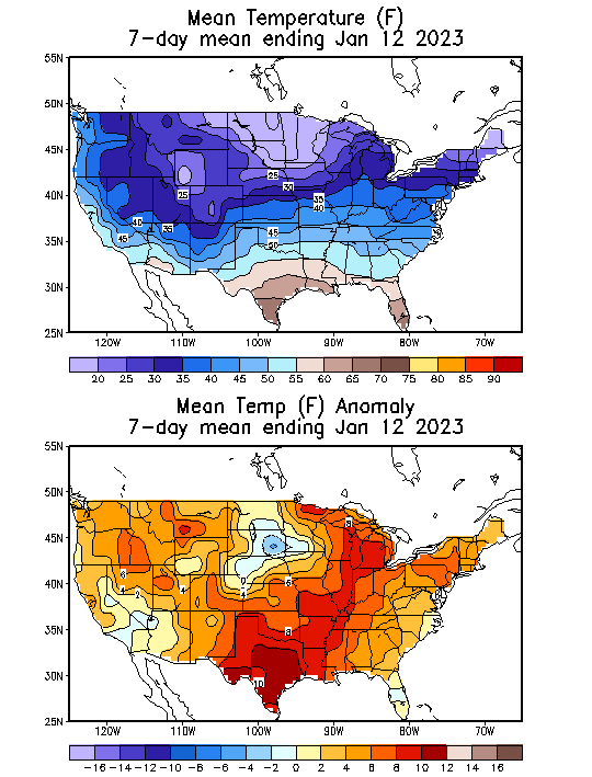 Mean Temperature (F) 7-Day Mean ending Jan 12, 2023