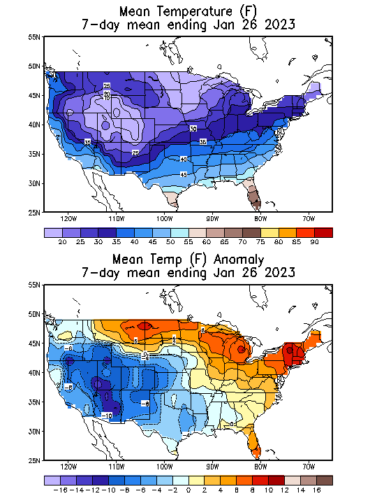 Mean Temperature (F) 7-Day Mean ending Jan 26, 2023