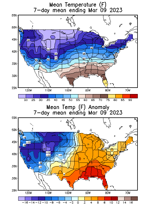 Mean Temperature (F) 7-Day Mean ending Mar 09, 2023