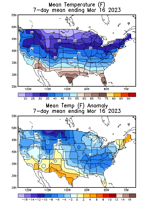 Mean Temperature (F) 7-Day Mean ending Mar 16, 2023