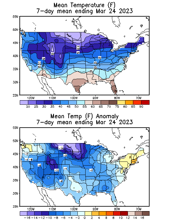 Mean Temperature (F) 7-Day Mean ending Mar 23, 2023