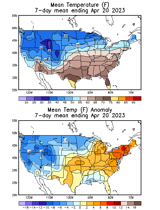 Mean Temperature (F) 7-Day Mean ending Apr 20, 2023