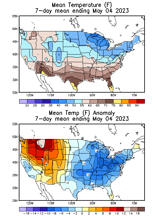 Mean Temperature (F) 7-Day Mean ending May 04, 2023