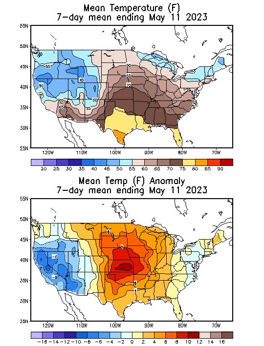 Mean Temperature (F) 7-Day Mean ending May 11, 2023