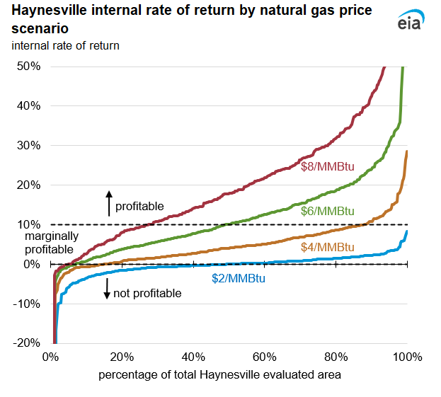 Haynesville internal rate of return by natural gas price scenario