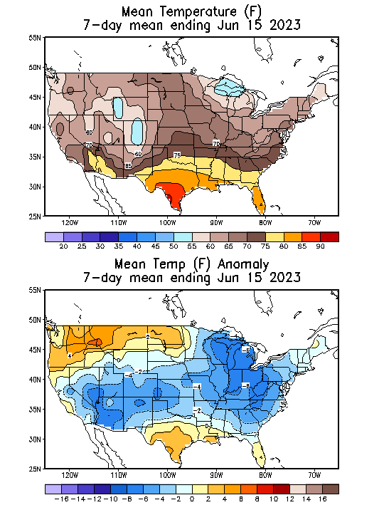 Mean Temperature (F) 7-Day Mean ending Jun 15, 2023