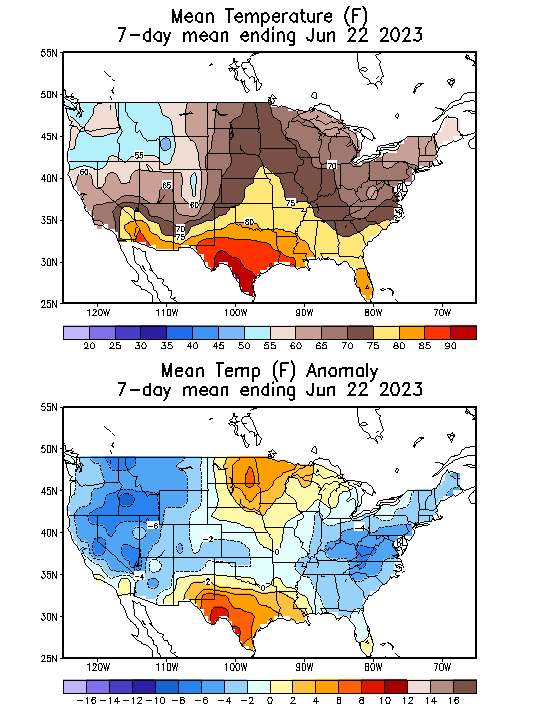 Mean Temperature (F) 7-Day Mean ending Jun 22, 2023