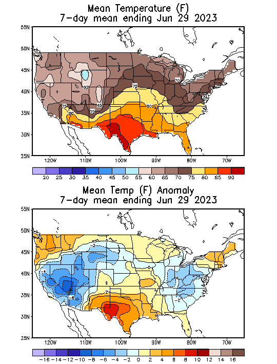 Mean Temperature (F) 7-Day Mean ending Jun 29, 2023