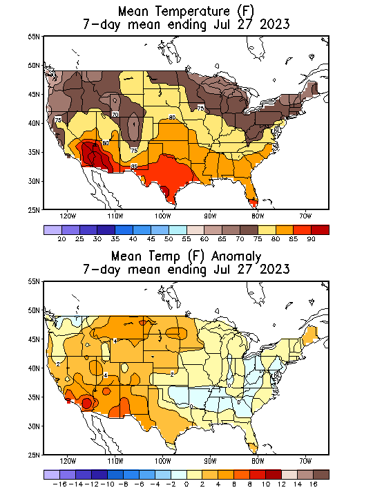 Mean Temperature (F) 7-Day Mean ending Jul 27, 2023