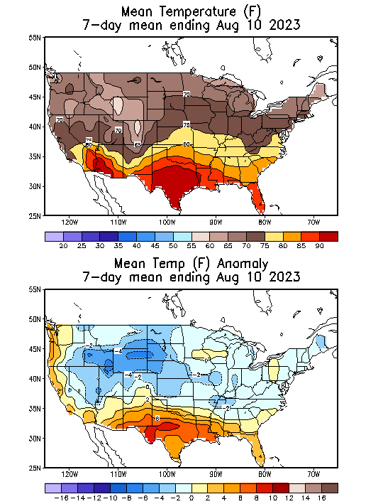 Mean Temperature (F) 7-Day Mean ending Aug 10, 2023