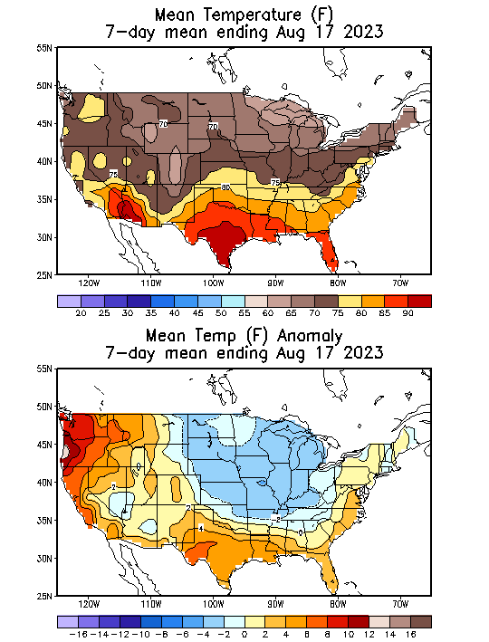 Mean Temperature (F) 7-Day Mean ending Aug 17, 2023